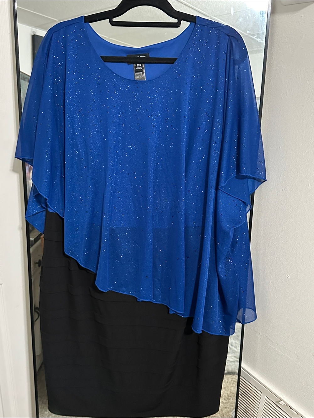 Enfocus Studio Cobalt Blue Overlay with Black Fitted Skirt Asymmetrical Dress